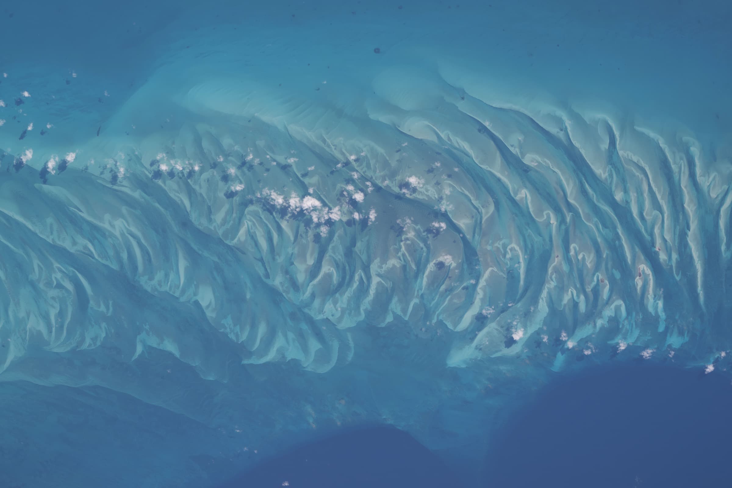 Submerged sand dunes and tidal channels threading the shallow banks off Eleuthera